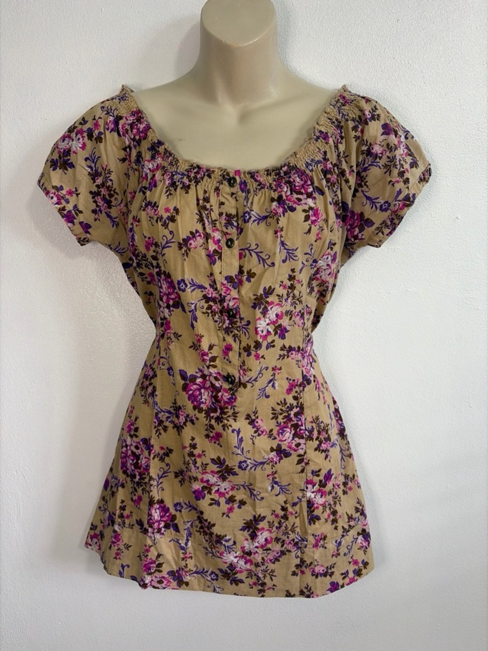 Canyon River Blues Floral Peasant Top Size M Cottagecore Prairie Puff Sleeve